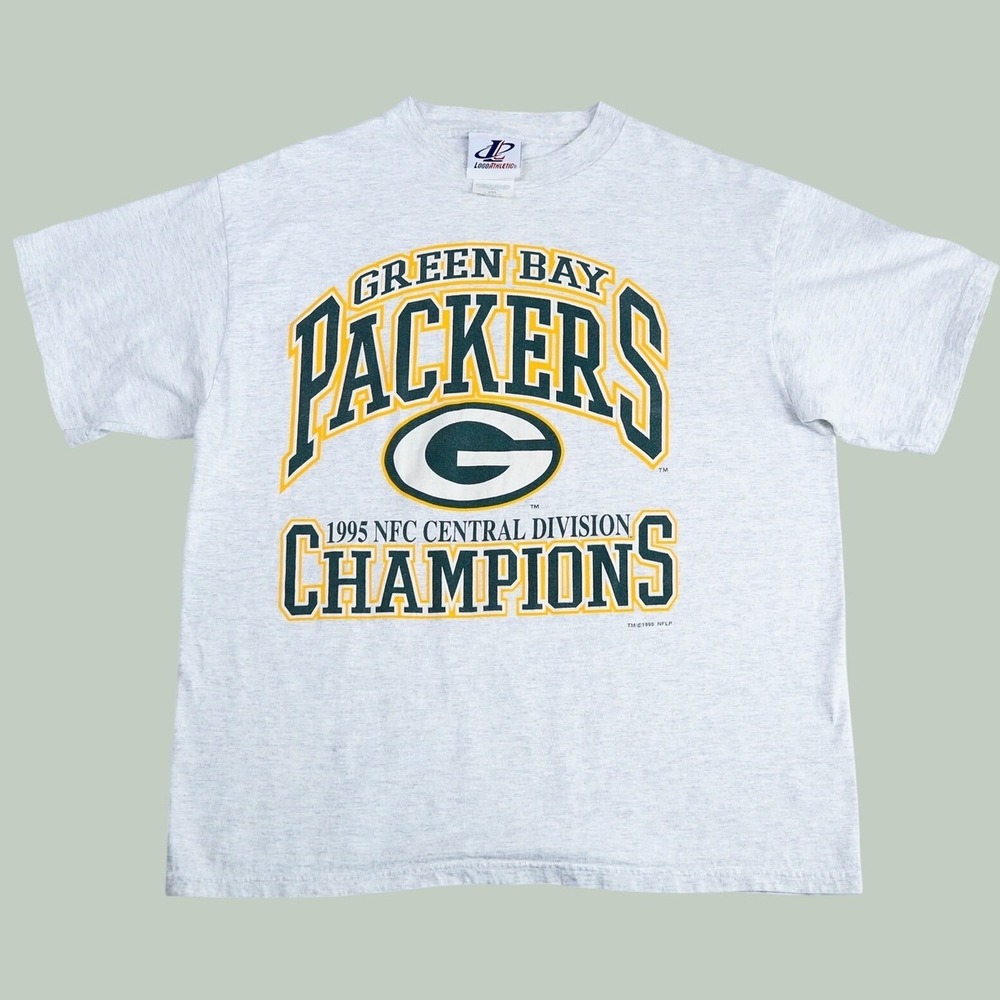 Vintage Green Bay Packers 1995 NFC Champions Logo Athletic T-Shirt Men L Gray